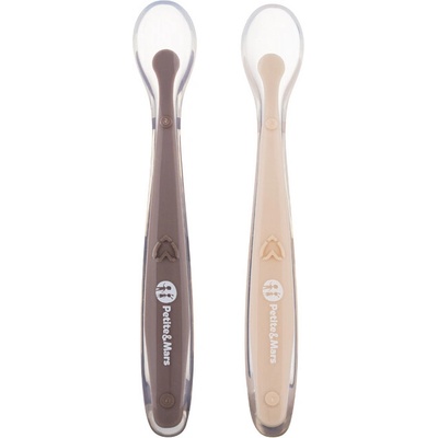 Petite&mars Sada silikónové lyžičky s puzdrom Take&Match Sand Cocoa 2 ks
