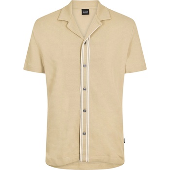 HUGO BOSS Риза с къс ръкав Boss Mens BOSS BLACK Pasini Short Sleeve Collared Shirt with Contrast Trim - Beige 286