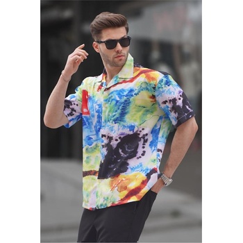 Image 1 of Madmext Мъжка риза с къси ръкави 5601 - Многоцветна #395173 (395173_Зелен)