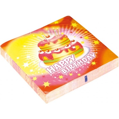 Amscan papírové ubrousky Happy Birthday s dortem 20ks 33x33cm