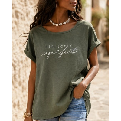 Fashionweek dámská halenka Perfectly s nápisem a flitry IT-Imperfect Khaki