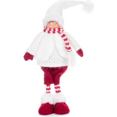 MagicHome Postavička Vánoce Chlapeček se sobíma ušima látkový červeno-bílý 22x13x57 c