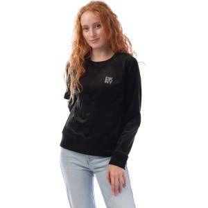DKNY Блуза DKNY Rhinestone Velour Logo Crew Neck Sweatshirt - Black