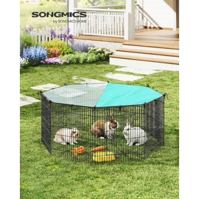 SONGMICS Ohrada pre malé zvieratá so slnečnou clonou 8 panelov 138 x 138 x 60 cm čierna
