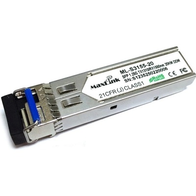 MaxLink 1.25G SFP optický modul, WDM(BiDi), SM, Tx 1310/Rx1550nm, 20km, 1x SC konektor, DDM, Cisco compatible ML-S3155-20-SC OEM
