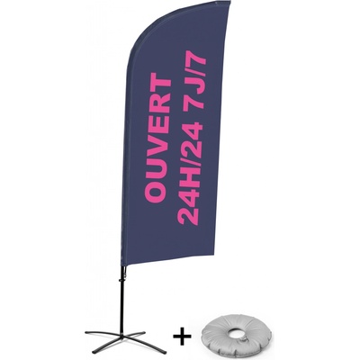 Jansen Display Kompletní sada reklamní vlajky ve tvaru křídla, Otevřeno 24/7, francouzština Křížová Základna, 1273 x 3030 mm
