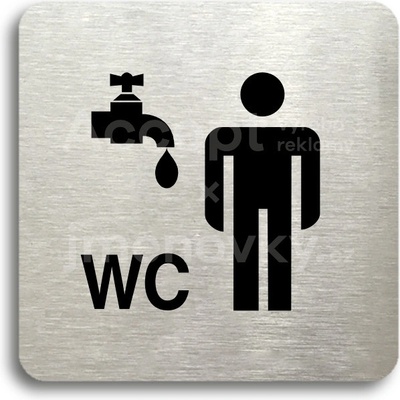 ACCEPT Piktogram umývárna, WC muži - stříbrná tabulka - černý tisk bez rámečku