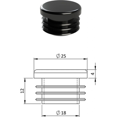 Vnitřní krytka kulatá ø 25 mm, plastová, černá