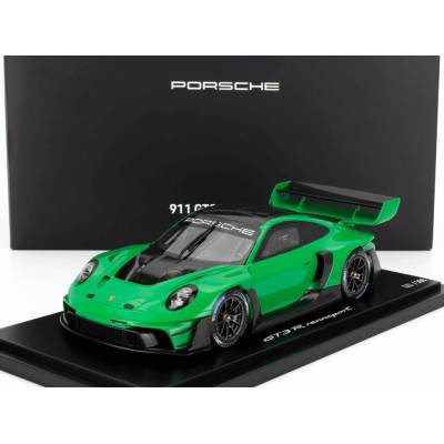 SPARK MODEL PORSCHE 911 992 GT3 R N 0 RACING COUPE 2023 CON VETRINA WITH SHOWCASE GREEN BLACK 1:18