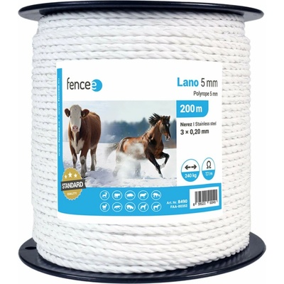 Lano pre elektrické ohradníky, priemer 5 mm, biele, dĺžka 200 m