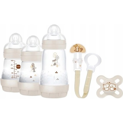 Mam Startovací sada pro novorozence 2 x kojenecká láhev anti colic + dudlík unisex béžová