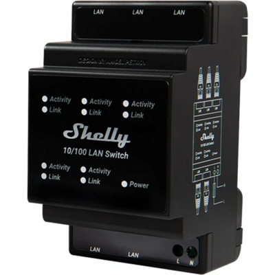 Shelly Суич Shelly - LAN, 5x RJ45, DIN шина, черен (3800235266830)