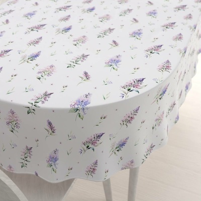 Biante Teflonový oválný ubrus TF-105 Šeříky na bílém 140x160 cm