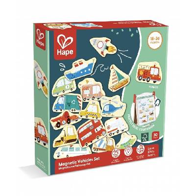 Комплект за игра, Hape, Магнитни превозни средства, 30 броя (H2008)