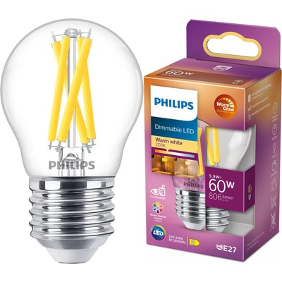 Philips LED žiarovka guľová E27 P45 5,9W = 60W 806lm 2700 teplé vlákno stmievateľné