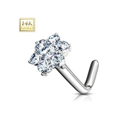 Šperky4U zlatý piercing do nosu kytička čiré zirkony ZL01186-WG