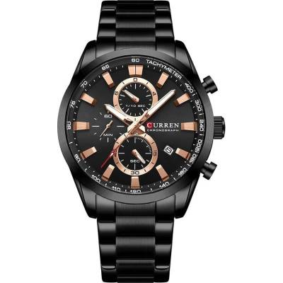 Curren Мъжки часовник Curren Shive, Неръждаема стомана, Хронограф, Черен / Розово злато (CURREN-8445-BLACK-ROSEGOLD)