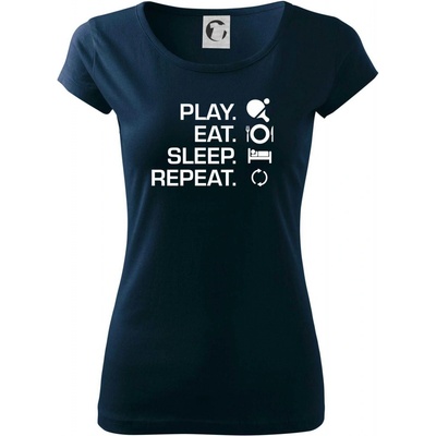 Stolný tenis eat sleep Pure dámske tričko Tmavomodrá veľmi tmavá skoro čierna