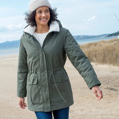 Blancheporte Parka s kapucňou a sherpa podšívkou khaki
