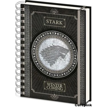 CurePink Poznánkový A5 blok Game of Thrones/Hra o Trůny: Stark Logo 14,8 x 21 cm kroužková vazba SR72501