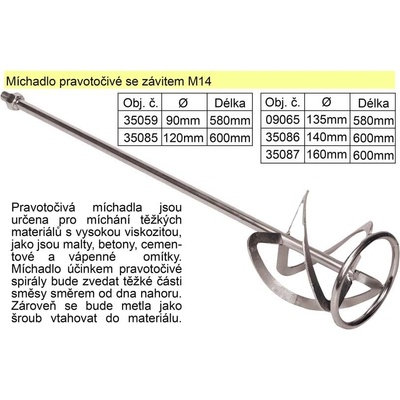 FESTA míchací metla pravotočivá se závitem 90 x 580 mm