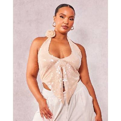 Prettylittlething dámsky top béžový asymetrický