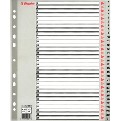 Plastové rozraďovače A4 Maxi 1 - 31, Šedá, 245 x 4 x 297