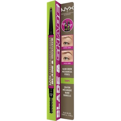 NYX Professional Makeup Blade & Shade Dual Edge Brow Pencil dlouhotrvající tužka na obočí s kartáčkem 04 Taupe 0,06 g