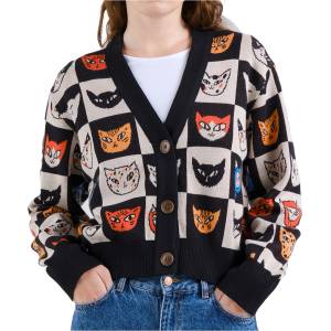 DEDICATED Дамски пуловер DEDICATED Women's Cardigan Kanan Cat Bingo Cardigan - Black (117-3869-0113)