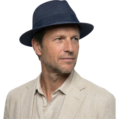 Fiebig Headwear since 1903 Letní fedora klobouk se stuhou Traveller modrý