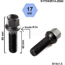 Kolový šroub M14x1,5x43 koule R14, klíč 17, S17D43R14-ZNNI; černý, výška 65