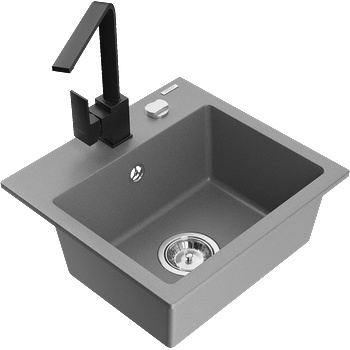 Mexen Milo кухненска мивка от гранит с една камера с кухненски смесител Rita, сив - 6505-71-670300-70 (6505-71-670300-70)
