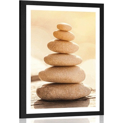 Plakát s paspartou stabilní pyramida z kamenů - 40x60 silver