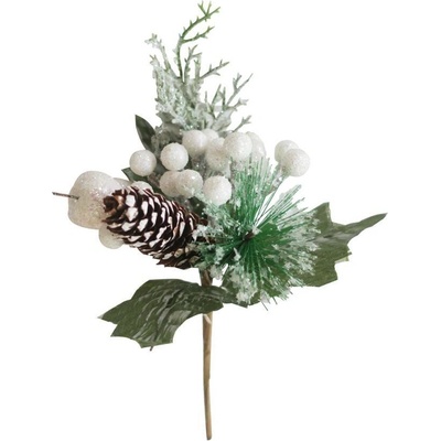 MagicHome Vetvička so šiškou biela 21cm bal. 6 ks Vetvička Vianoce so šiškou biela 21cm bal. 6 ks