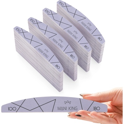 Mani King pilníky na nehty půlměsíc 100/180 šedé sada 100 ks
