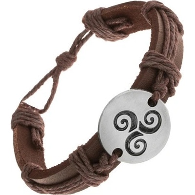 Šperky eshop ze syntetické kůže a šňůrek kruh s černou spirálou Tribal Z17.05 hnědý
