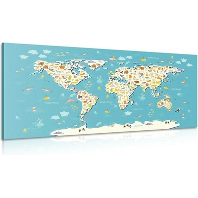 Obraz dětská mapa se zvířátky - 100x50