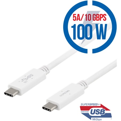 Deltaco USBC-1406M USB 3.1 Gen2 Typ C/Typ C, 0,5m, bílý