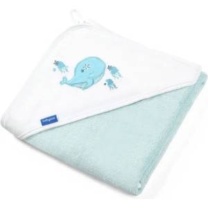 Babyono Хавлия от бамбук с качулка Babyono, 85 х 85 cm, синя с апликация на кит (5901435412640) - ozone