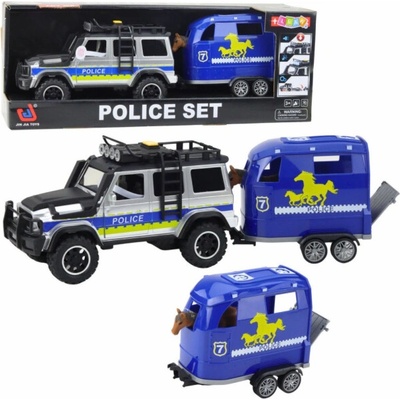 LeanToys Policejní terénní vozidlo s přívěsem pro koně, světly a zvuky