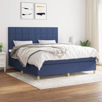 vidaXL Боксспринг легло с матрак, синьо, 160x200 см, плат (3142351)