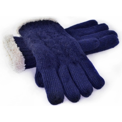 Emi Ross ER-0215C blue dámské pletené rukavice s lemem z ovčí vlny pletený vzor