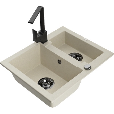 Mexen Carlos гранитна мивка с 1, 5 камери и кухненски смесител Rita, бежов - 6518-69-670300-70 (6518-69-670300-70)