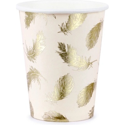 Party Deco Нежни Парти Чаши в Бледо Розово със Златисти Пера (1 Пакет / 6 Бр. )