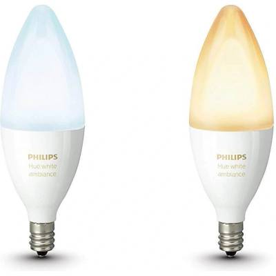 Philips Hue White Ambiance 6W E14 - комплект 2 броя E14 лампа с бяла светлина за безжично управляемо осветление за iOS и Android устройства