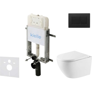 kielle Genesis New - Комплект структура за вграждане, тоалетна чиния Oudee Vortex, Rimless+, SoftClose седалка и бутон Gemini New III, черен мат 30528SZ63 (30528SZ63)