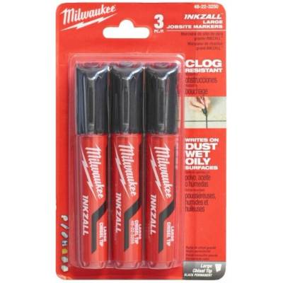 MILWAUKEE Značkovač / popisovač INKZALL™ plochý hrot, L čierny 3 ks/bal
