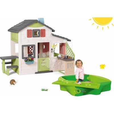 Smoby Set domček Priateľov a pieskovisko Sandy Friends House Life s kuchynkou a elektronickým zvončekom