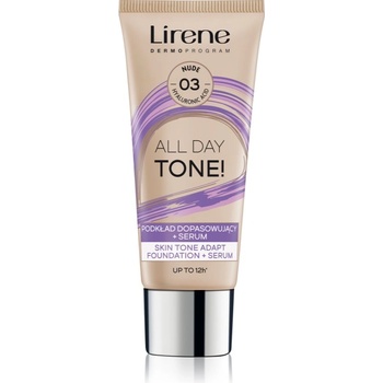 Lirene ALL DAY TONE! хидратиращ фон дьо тен за сияен вид на кожата цвят 03 Nude 30ml