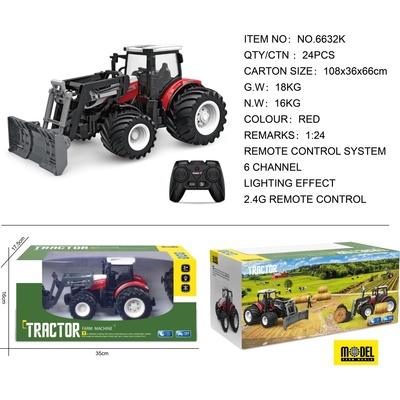 Tomido RC traktor + Radlice R/C 1:24 Červený